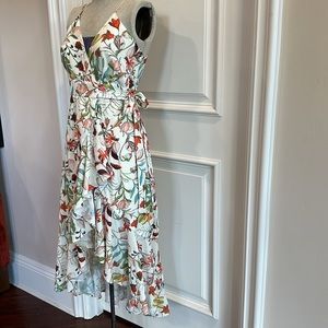 ESSUE Floral Wrap Sundress - White Floral Dress - Floral Wrap Dress - Size Small